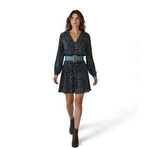 Rails Smocked Waist Mini Dress Small Black Gray Print Boho Long Sleeve Flowy